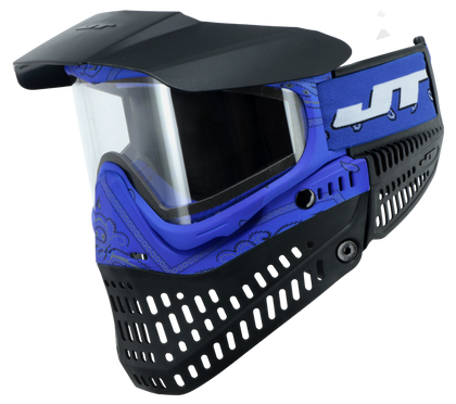 JT PROFLEX PAINTBALL MASK - BLUE BANDANA W/CLEAR LENS & SMOKE LENS